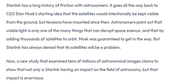 外媒:马斯克的星链干扰低频射电天文观测 问题日益严峻 外媒:马斯克的星链干扰低频射电天文观测 问题日益严峻
