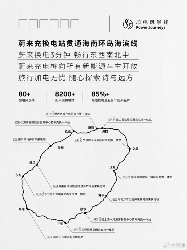 蔚来CEO李斌介绍“加电风景线”第十条:海南环岛海滨线 蔚来CEO李斌介绍“加电风景线”第十条:海南环岛海滨线